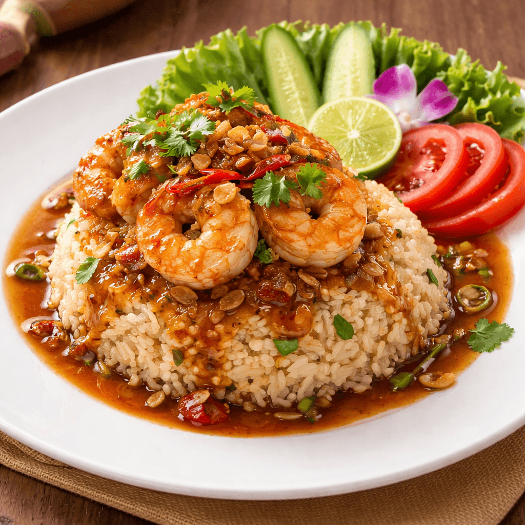 ข้าวผัดกุ้งราดซอสมะขาม